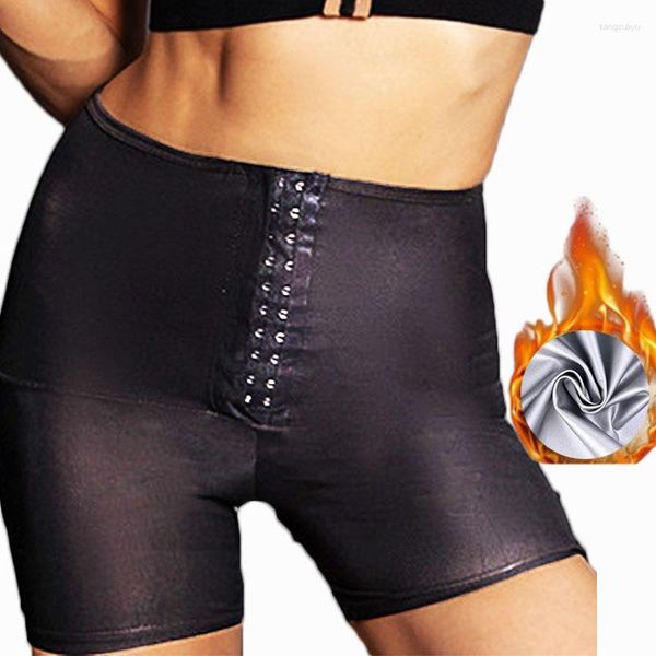 Shapers femininos aiihuug fivelas barriga controle sauna ternos shaper shorts cintura trainer suor polímero calças de neoprene suor