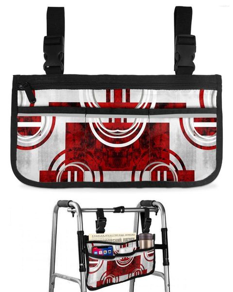 Sacos de armazenamento Abstrato Retro Geométrico Textura de Mármore Vermelho Saco de Cadeira de Rodas Braço Lateral Scooter Elétrico Andando Quadro Bolsa