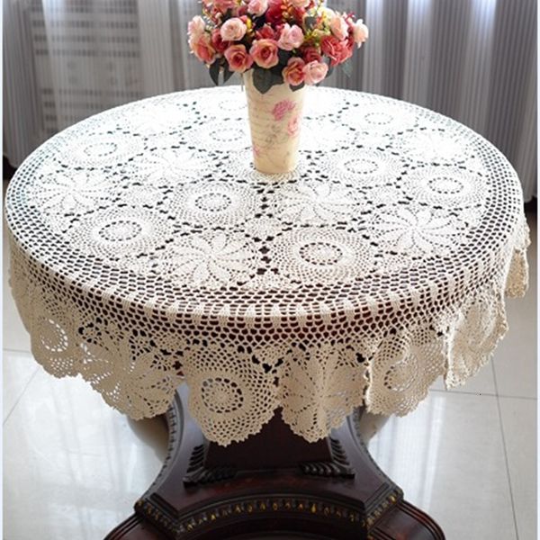 Tischdecke, handgefertigt, gehäkelt, schöne handgehäkelte runde Tischdecke aus 100 % Baumwolle, viele Größen erhältlich 230925