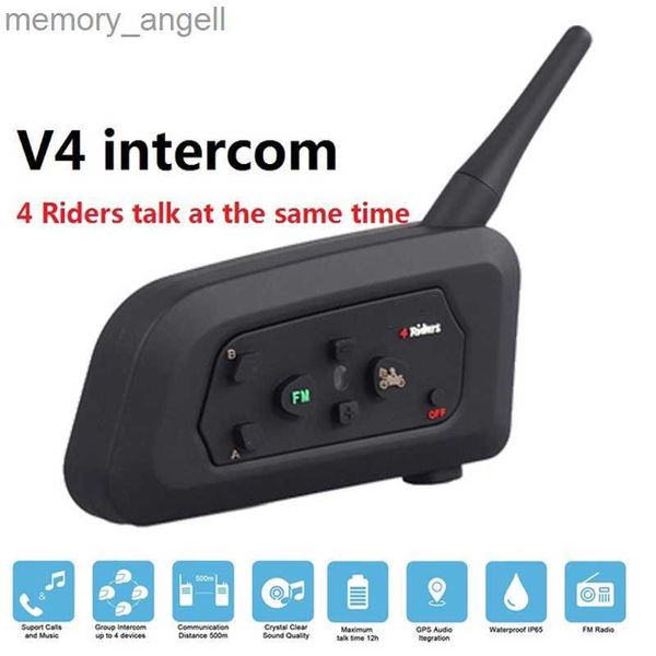 Walkie talkie v4 motocicleta bluetooth interfone fone de ouvido capacete intercom 1200m duplex falando rádio fm moto comunicador hkd230925