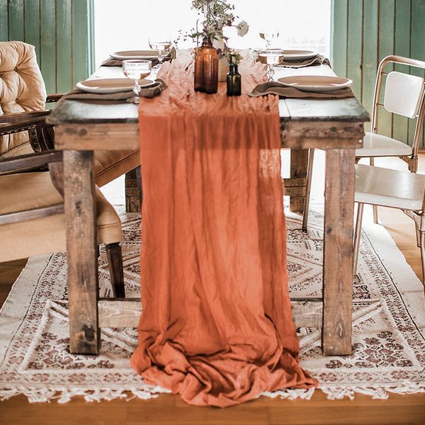 Runner da tavola Decorazione tavola da pranzo set tovaglia ruggine decorazione matrimonio garza di cotone tovaglioli blu polverosi asciugamani runner da tavola 230925