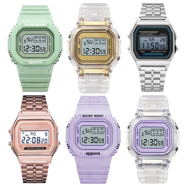 Relógios de pulso PCVF91W Relógio de pulseira de aço LED Digital Watch Square Mulheres Relógios Vintage Esportes Militares Relógios Eletrônicos Relógio de Pulso 230923