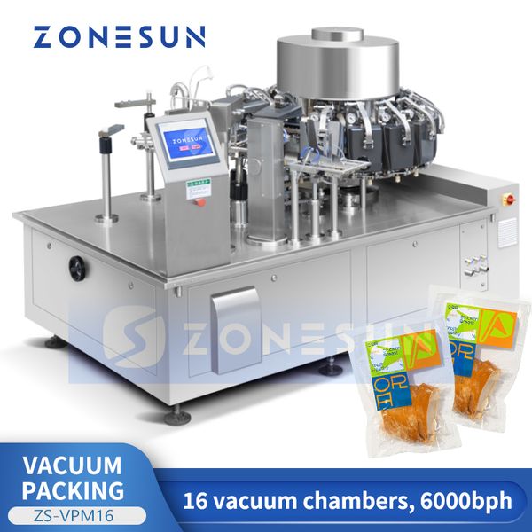 Zonesun máquina de embalagem a vácuo rotativa automática, sacos de vedação a vácuo, lanches de carne, equipamento de embalagem de carne seca ZS-VPM16