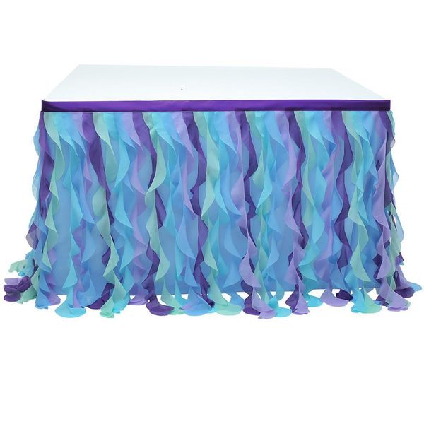 Saia de mesa havaiana Curly Willow Table rodapé de renda de laço TAFFETA TUTU TULLE PONHO PARA FESTO DE CASAMENTO DE BRIMUNIDADE Decoração 230925