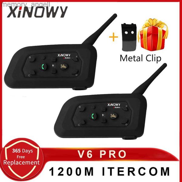 Walkie Talkie Xinowy V6 Pro Bluetooth Motosiklet Kask Kulaklık Seti Intercom 850mah Moto Communicator 1200m Interphe 6 Rider HKD230925