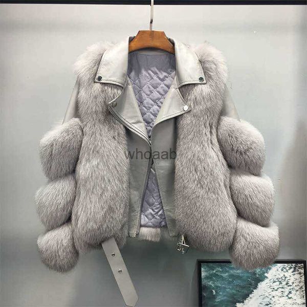 Mulheres de pele falsa roupas femininas peludo marrom cortado mulheres casaco de peles com raposa inverno moda motocycle jaqueta de couro mulher na moda casacos yq230925