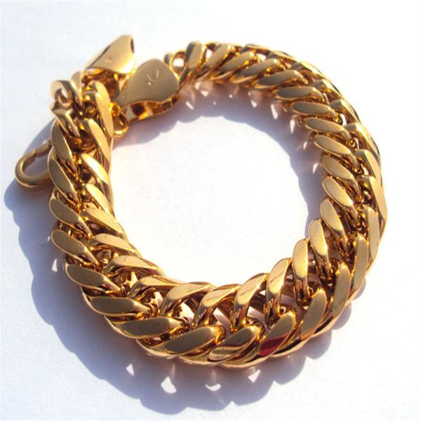 HERREN-ARMBAND AUS 24 KT ECHTEM GELBGOLD HGE 9 ZOLL SCHWER LUXURIÖSES HYPOTENUSE-NUGGET-ARMBAND SCHMUCK S CHAMPION International Design337e