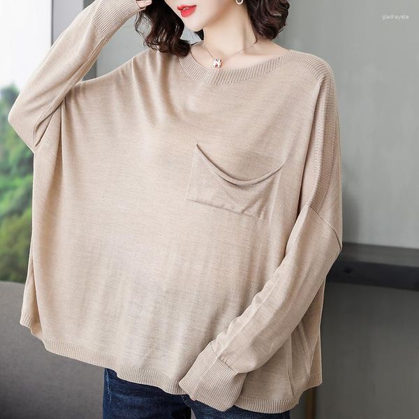 Camisolas femininas extra grande camisola blusa primavera senhoras batwing manga solta malhas feminino oversize malha tops pullovers