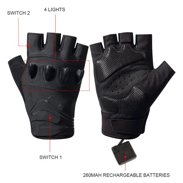 Guanti sportivi DAYWOLF Guanti LED Montagna Escursionismo Ciclismo Pesca Sport notturni all'aperto Antiscivolo Illuminazione Touch Screen Mezze dita Uomo Verde 230925