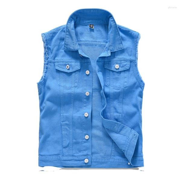 Coletes masculinos azul denim colete 2023 verão 5xl fino jean jaquetas homens colete sem mangas slim fit casual masculino