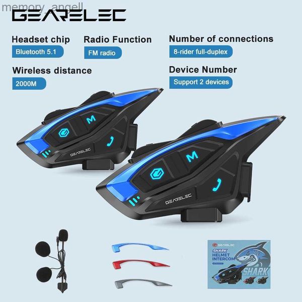 Walkie Talkie Casco moto Interfono Cuffie Shark BT 5.1 Full Duplex con DSP CVC Riduzione del rumore 8Riders 2KM Interfono Comunicatore HKD230925