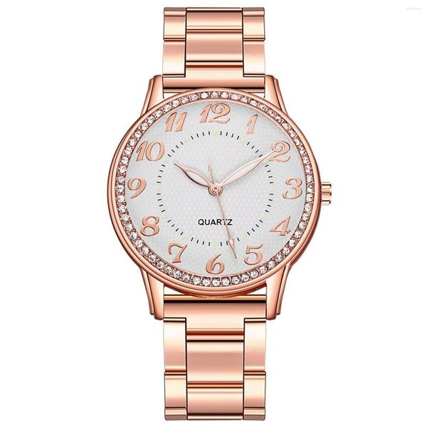 Relógios de pulso strass dial decoração relógio de quartzo ponteiro luminoso e escala não-mecânica para compras acampamento andando