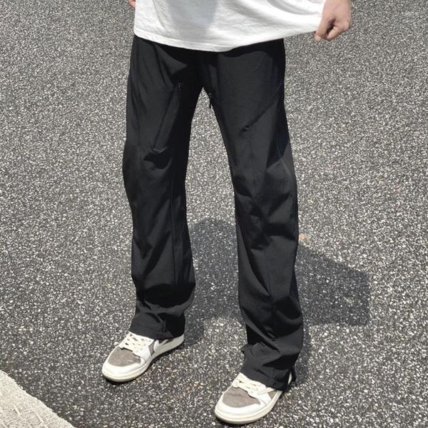Calças masculinas marca de moda streetwear qualidade roupas casuais náilon zíper cordão moletom calças compridas para homem