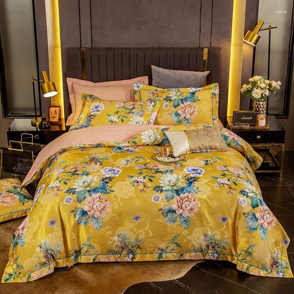 Conjuntos de cama de quatro peças de algodão espessado quente escovado high-end flor jacquard outono e inverno cama tipo 1.8m cor europeia
