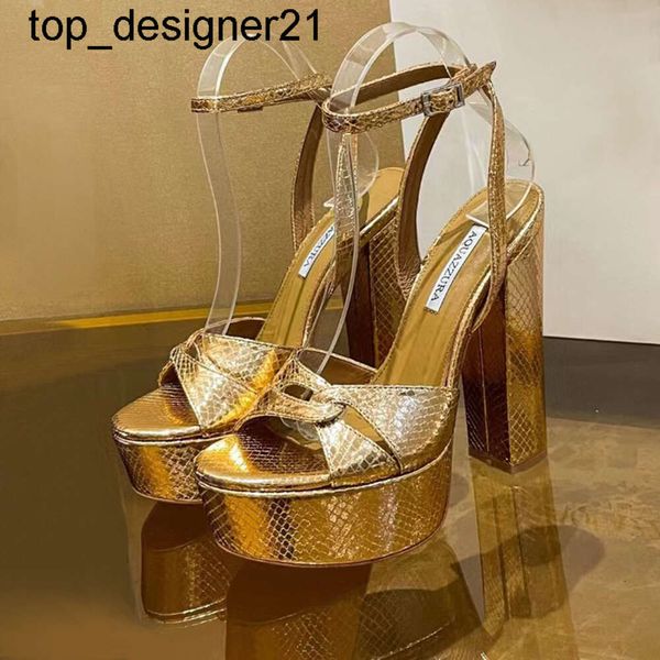Новые босоножки 23ss Sinner Plateau 140 мм Золото Женские металлические туфли на платформе Босоножки на высоком каблуке на массивном каблуке Ремешок на щиколотке Классические туфли Дизайнерские туфли Вечерние туфли