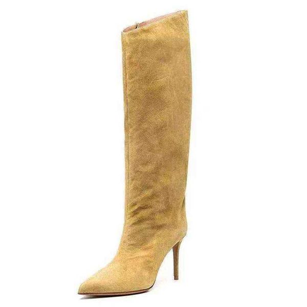 HBP Bota Sexy Salto Alto Moda Dança Joelho Mulher Faux Couro Fino Pista Apontada Toe Zip Outono Inverno Quente 220805