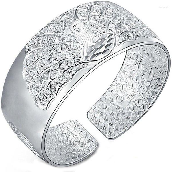 Armreif Auspicious Armband Open Screen Carve Flower Sterling Silber Bngle Ssilver S999 Peacock Lotus