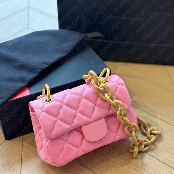 Luxus-Umhängetaschen, rosa Designer-Umhängetaschen, Vintage-Damen-Kuriertaschen, Mini-Kettentaschen, echtes Leder, hochwertige Kanaltasche, Flap-Tasche mit dicker Kettentasche