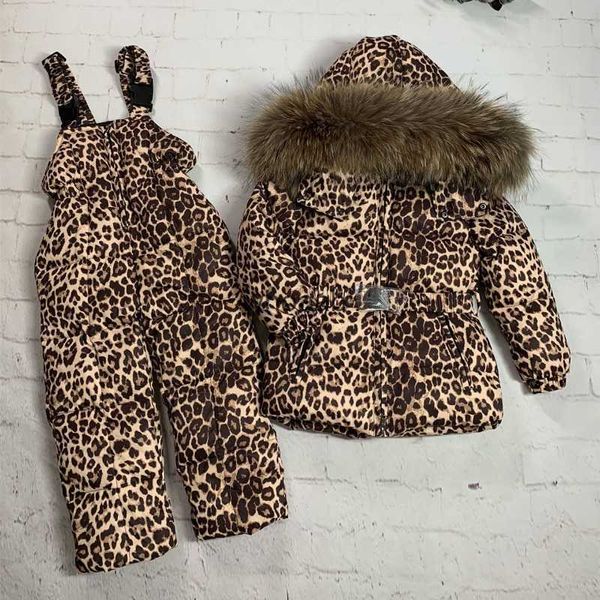 Daunenmantel 2-teiliges Set Baby Mädchen Winter Schneeanzug Daunen Leopardenmuster Jacke Mantel Overalls Kleinkind Mädchen Kleidung Set 0-12 Jahre Kinderanzug YQ230925 YQ230925