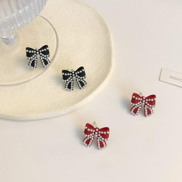 Orecchini posteriori Temperamento Perle Bowknot Piercing Nero Vintage Ragazze Clip su gioielli