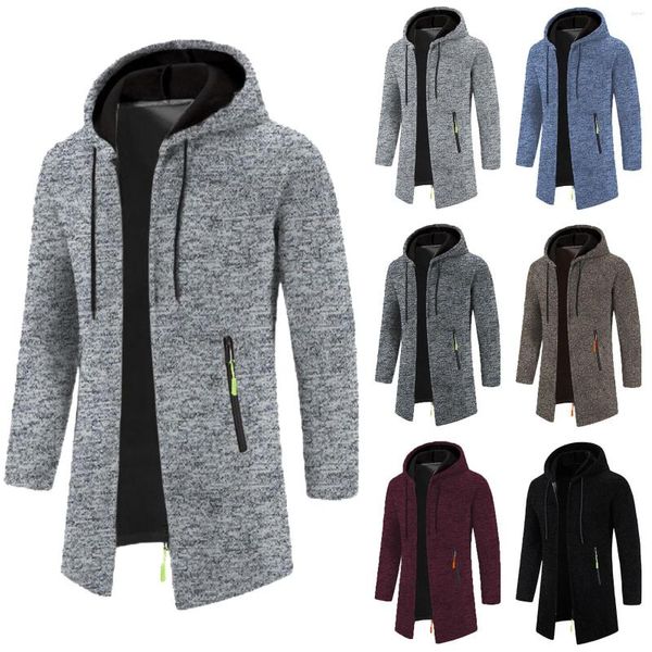 Erkek Ceketler Erkekler Uzun Polar Ceket Sonbahar Kış Yün Karışımı Kırışın Günlük İş Moda İnce Windbreaker Ceket Hoodies Sweatershirts