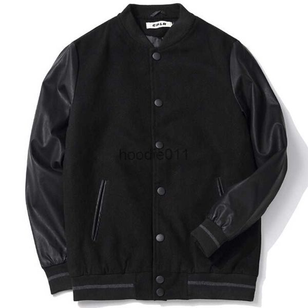 Мужские куртки 2023 Школьная форма Мужчины Черные кожаные рукава Университетская куртка для колледжа Стеганое бейсбольное пальто Letterman Plus Размер S-6XL L230925
