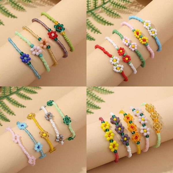 Strand coreano bonito margarida flor pulseira para mulheres meninas colorido frisado artesanal pulseira elástica pulseras jóias atacado