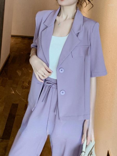 Kadınlar iki parçalı pantolon kadınlar zarif gevşek blazer pantolon takım elbise bayanlar moda ince vintage ceket harem parçaları set femme resmi kıyafetler