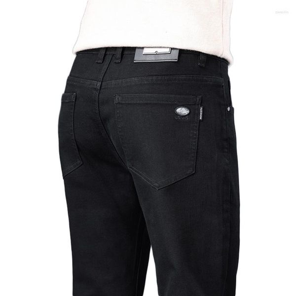 Jeans da uomo moda affari larghi stile classico pantaloni jeans slim elasticizzati casual pantaloni in denim di marca maschile nero blu