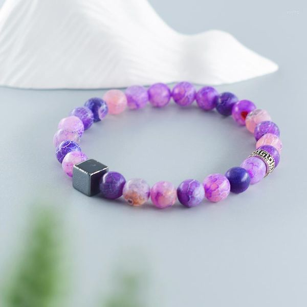 Braccialetti a maglie Accessori in ematite a blocchi Bracciale con perline in pietra naturale viola stagionata Uomo Donna K- Braccialetti alla moda Regalo di gioielli