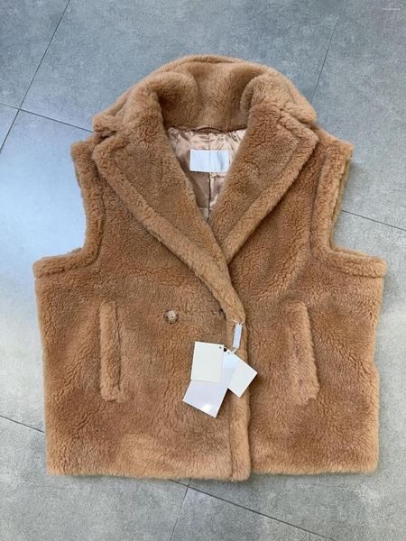 Женские куртки, осенне-зимний плюшевый жилет, пальто с бархатными лацканами, шелковая шерсть, смесь альпаки, коричневый/розовый/бежевый белый