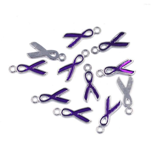 Charms 10pcs Anhänger Seidenband Bewusstsein Öl Emaille Schal Metall Lila für Halsketten Schmuck DIY Accessoires 20mm 20mm
