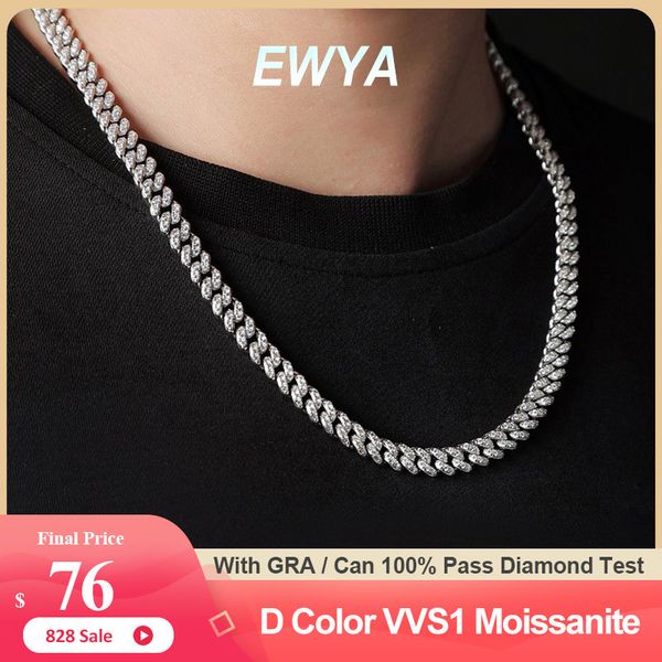 Chokers EWYA 100% Echte Volle Kubanische Halskette Für Männer Frauen 8mm S925 Sterling Silber Hip Hop Diamant Tennis Halsketten 230923