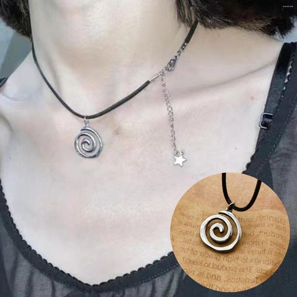 Pingente colares vintage espiral vortex mão-tecido corda de couro colar para mulheres unisex boho pentagrama moda 2023 y2k jóias