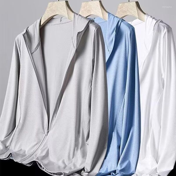 Jaquetas masculinas Homens Proteção Solar Cardigan Anti-UV Zipper Fechamento Rápido Casaco Seco Cor Sólida Respirável Mangas Compridas Jaqueta Protetor Solar