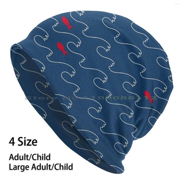 Berretti Onde tempestose Berretti Cappello lavorato a maglia Mare Oceano Blu navy Rosso Modello Ornamento Trama Linea Marina Subacquea Profondo Natura Selvaggia