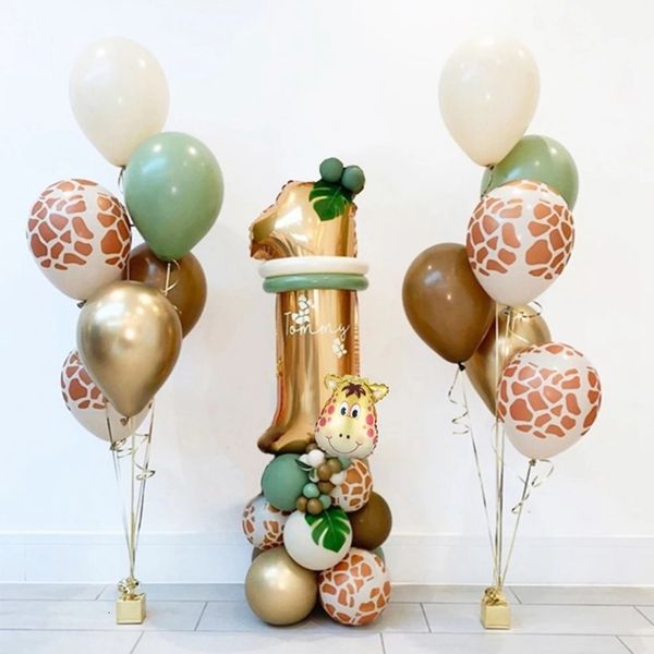 Outros suprimentos para festas de eventos 30pcs Jungle Safari Animal Number Balloons Set Kids 1 2 3 anos Decorações de festa de aniversário Wild One Green Latex Helium Globos 230925