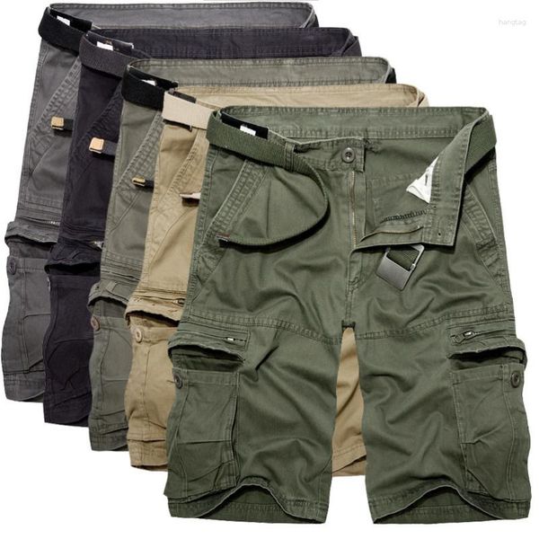 Shorts masculinos 2024 Mens Carga Militar Verão Exército Verde Algodão Homens Soltos Multi-bolso Homme Casual Bermuda Calças 40