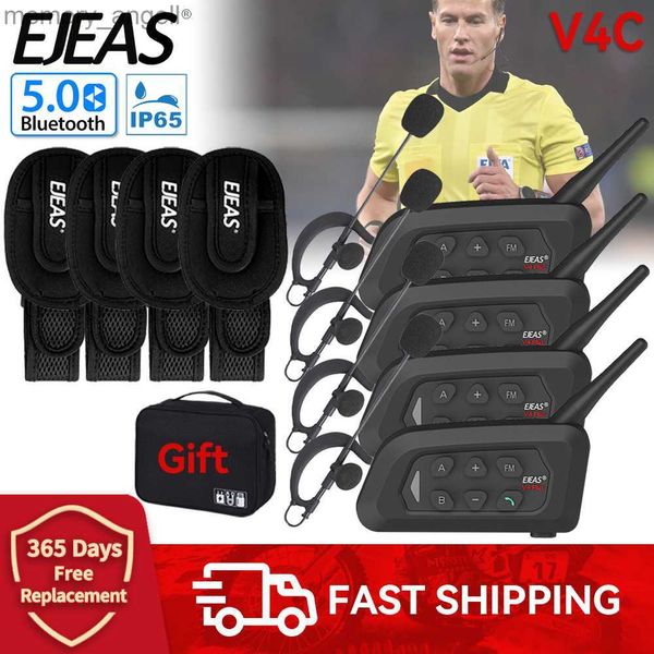 Walkie Talkie 4 / 3PCS EJEAS V4C PLUS Fone de ouvido para árbitro de futebol 1500M Full Duplex Bluetooth Fone de ouvido para conferência Interfone à prova d'água HKD230925