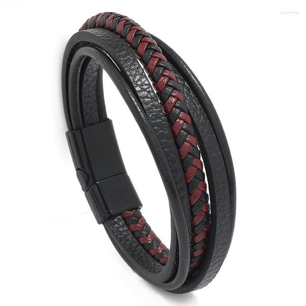 Armreif Jessinshow Luxuriöses mehrfarbiges Design, klassisches Edelstahl-Herren-Lederarmband, Magnetschnalle, Weihnachtsgeschenke