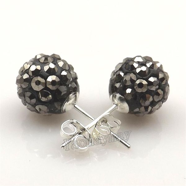 Orecchini a bottone con strass da discoteca in ematite da 10 mm per San Valentino, 20 paia intere 281A