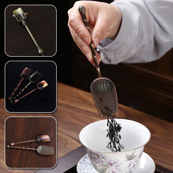 Colheres de chá retro metal chinês colher de cobre colher de chá forma de bambu conjunto pá kongfu cerimônia utensílios acessório ferramenta