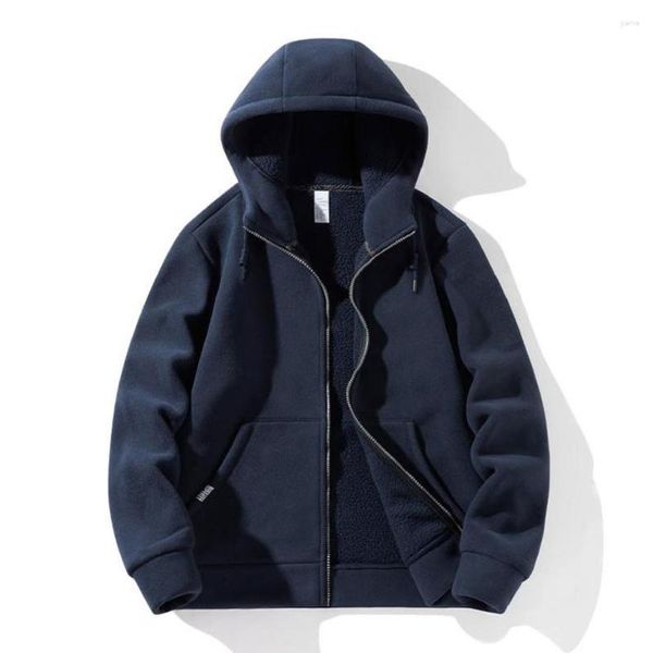 Hoodies masculinos velo zíper hoodie masculino 2023 outono inverno solto casual moletom sólido com capuz preto azul cinza