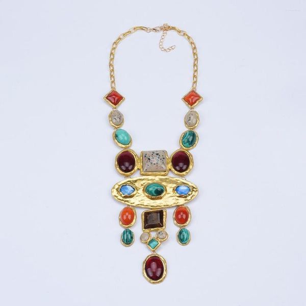 Catene Collane a catena con maglioni colorati barocchi con pietre preziose per le donne Collana vintage in oro con gioielli tribali turchi