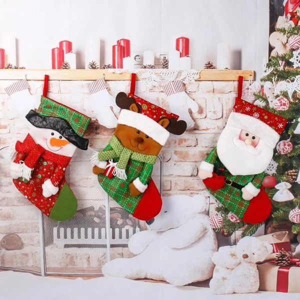 Weihnachtsstrümpfe Socken Weihnachtsmann Schneemann Elch Glitzer Geschenktüte Baum hängende Ornamente Home Party Süßigkeitentüten Geschenke Seeversand 925