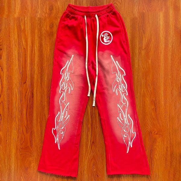 Mens Designers de luxo Calças Homens Pantsl Hellstar Studios Red Flare Pants Sweatpants Homens Jogger Moda Hip Hop Calças Casuais SMLXL