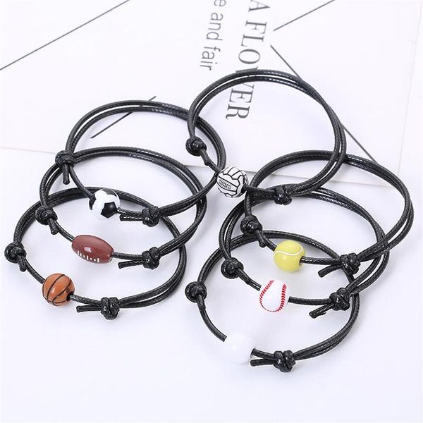 Braccialetti con ciondoli Basket Calcio Bracciale Semplice Sport Palla Perlina Rugby Calcio Pallavolo Baseball Tennis per uomoCharm247z