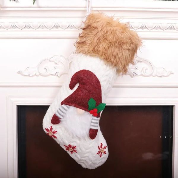 Calza per bambole senza volto, grande calza natalizia lavorata a maglia con gnomo di Babbo Natale senza volto, borsa regalo per caramelle 925
