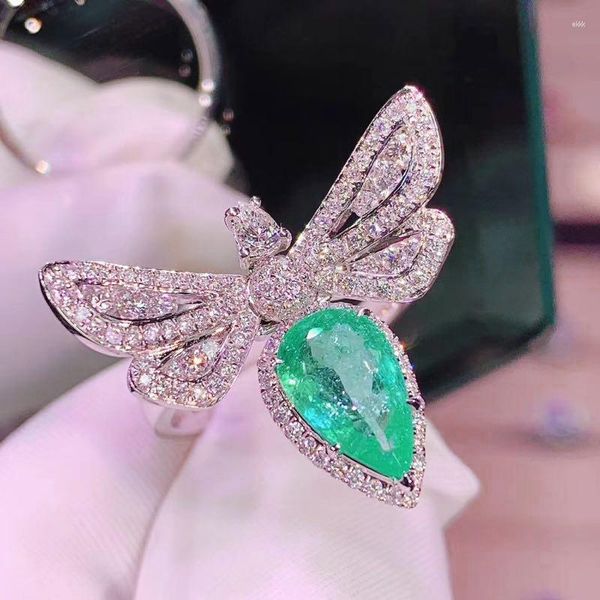 Anéis de cluster chegaram grandes bling zircon pedra libélula s925 prata esterlina cor para mulheres casamento noivado moda jóias