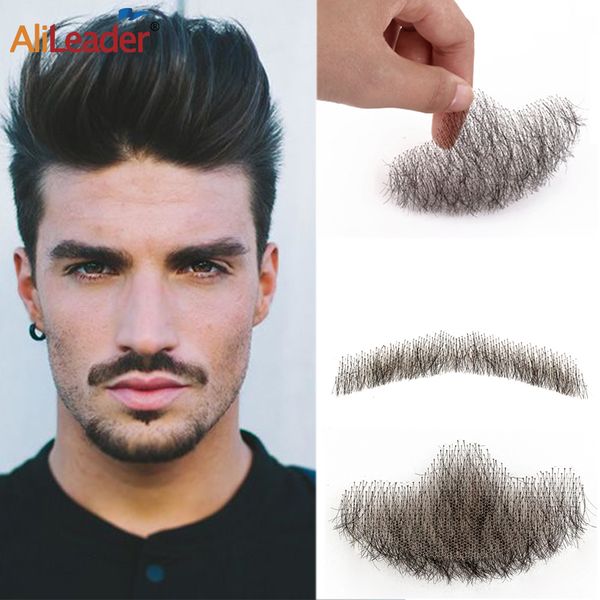 Bigotes de cabello humano Barba falsa hecha a mano 100 por ciento cabello real Cordón suizo Barba falsa Realista Invisible Remy Cabello Bigote para hombres Bigote falso 230925